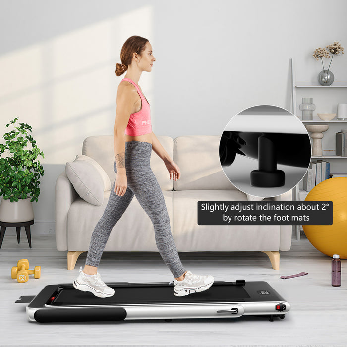 Tapis De Course Pliable 2 En 1 Superfit, Avec Haut-parleur, Telecommande Et Controle Via Application, Moteur 2,25 Hp, 2 Modes : Marche Et Course, Vitesse De 1 A 12 Km/h, Argente