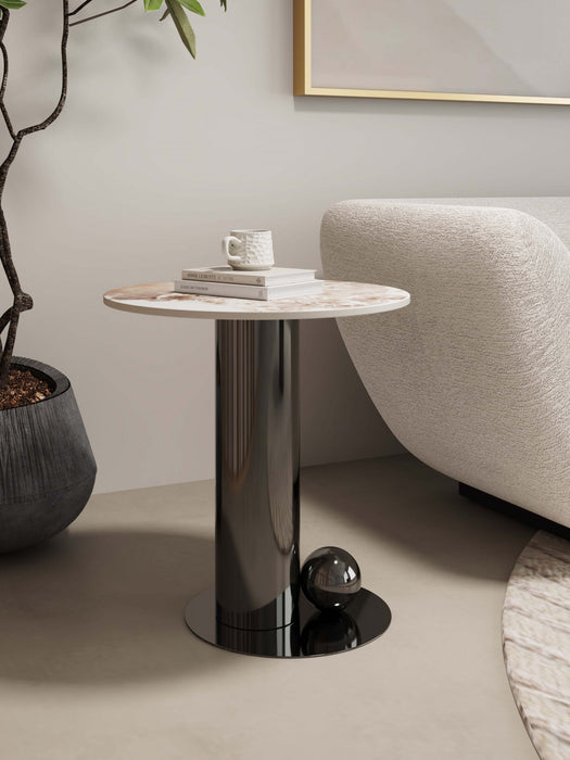 Table d’appoint moderne et glamour Laurel avec plateau en pierre frittee noire