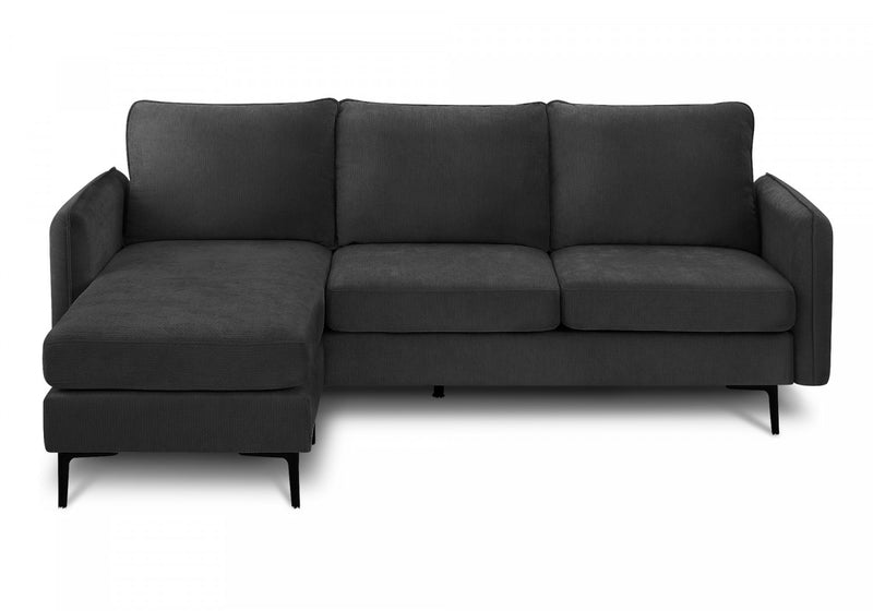 Sofa Chaise Longue Rembourre, 85\" De Large, Tissu Noir, Pieds En Metal Noir