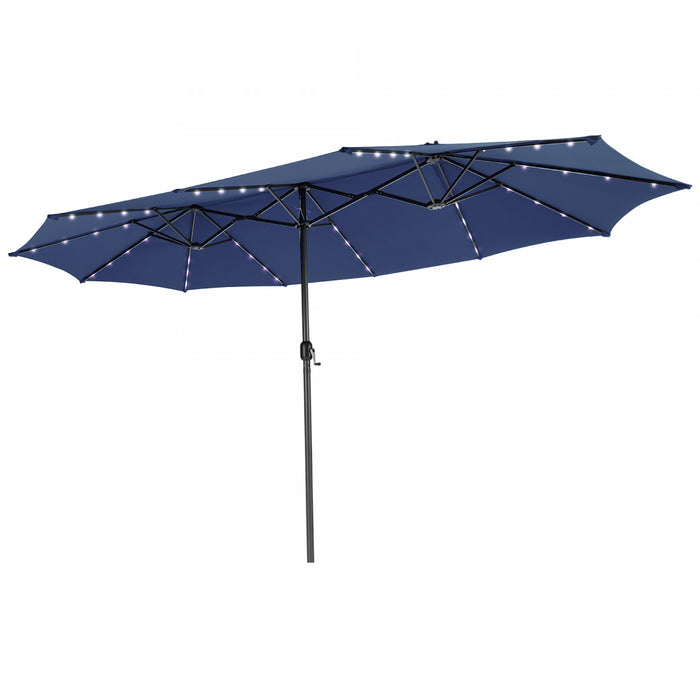 Costway Parasol double face jumeau 15FT pour patio avec 48 LED solaires a manivelle Navy