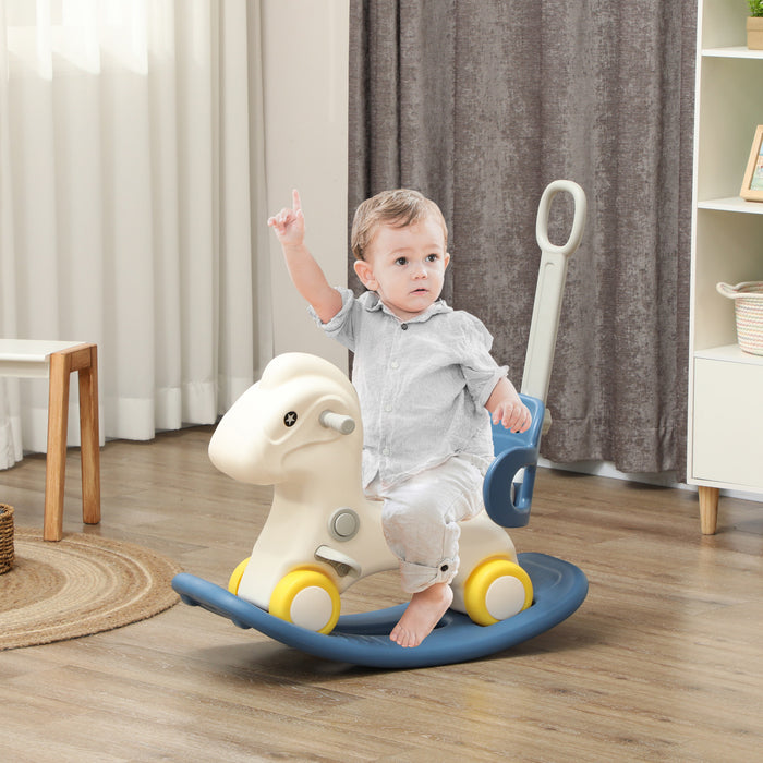 Qaba Cheval A Bascule 4 En 1 Pour Bebe, Voiture A Pousser, Voiture Coulissante Avec Planche D'equilibre Amovible Et Poignee De Poussee, Pour 2 A 5 Ans, Bleu