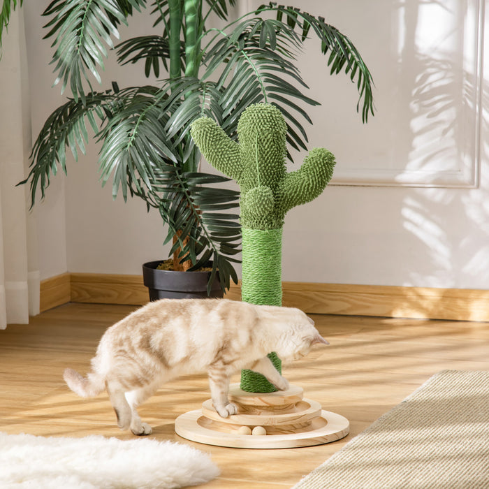 Pawhut Arbre A Chat 23.6\" En Sisal Naturel Avec Deux Balles Suspendues Interactives Et Jouets Rotatifs Pour Chats D'interieur