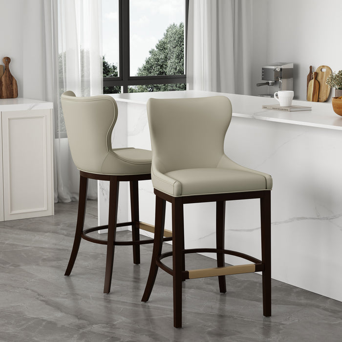 Tabouret de bar Blair moderne en bois avec revetement en tissu couleur pierre - Lot de 2
