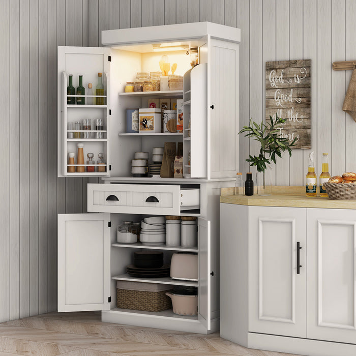 HOMCOM Armoire de cuisine avec etageres a epices et lumieres LED, blanc