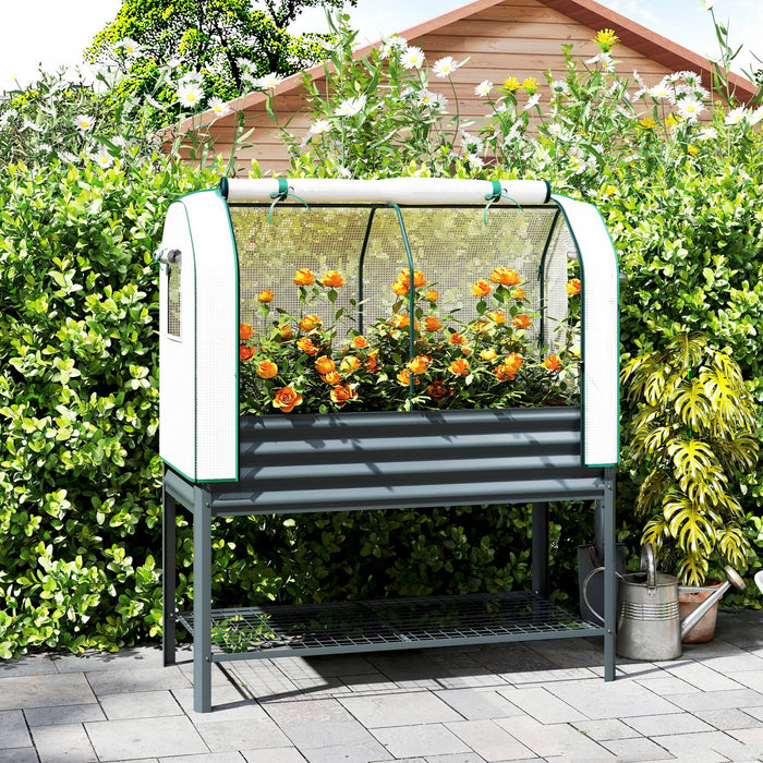 Outsunny Jardiniere Surelevee en Metal Galvanise avec Housse, gris fonce