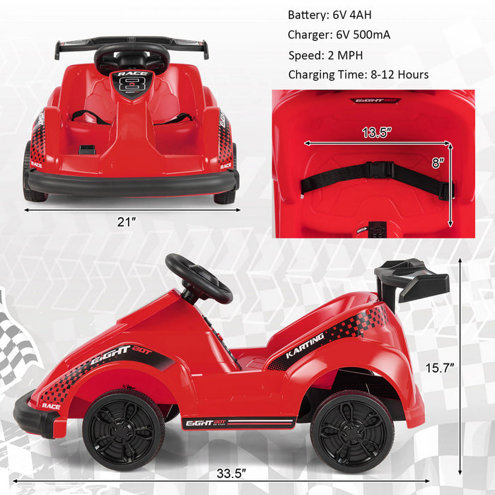 Costway 6v Batterie Alimentee Go Kart Enfants Rouler Sur 4 Roues Racer Rc W / Pare-chocs & Musique Rouge