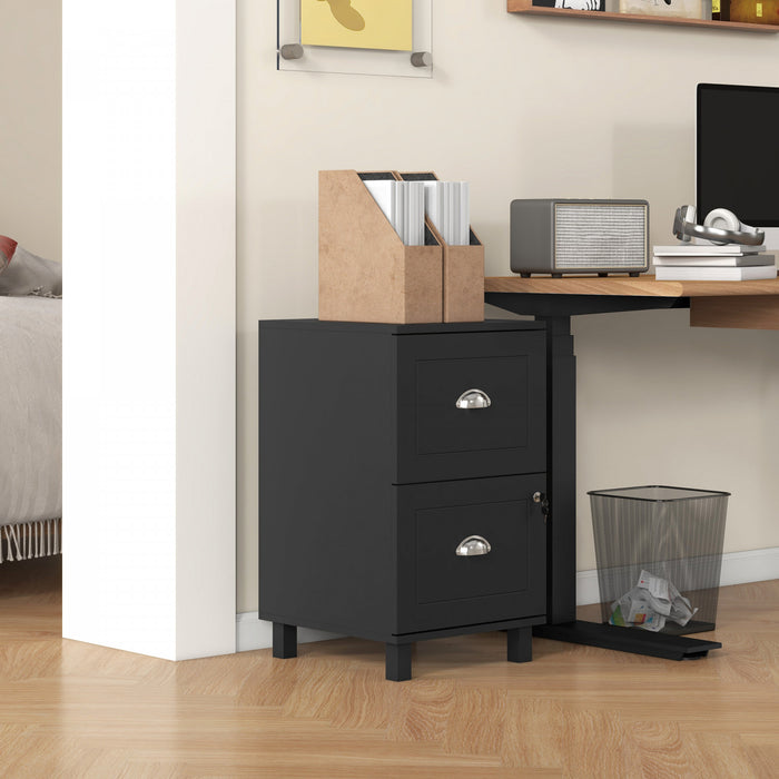 HOMCOM Classeur verrouillable a 2 tiroirs avec barres de suspension, noir