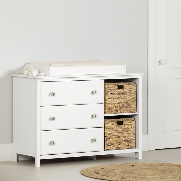 Balka Table à langer avec pourtour amovible, tiroirs et rangement ouvert Blanc solide, de Meubles South Shore