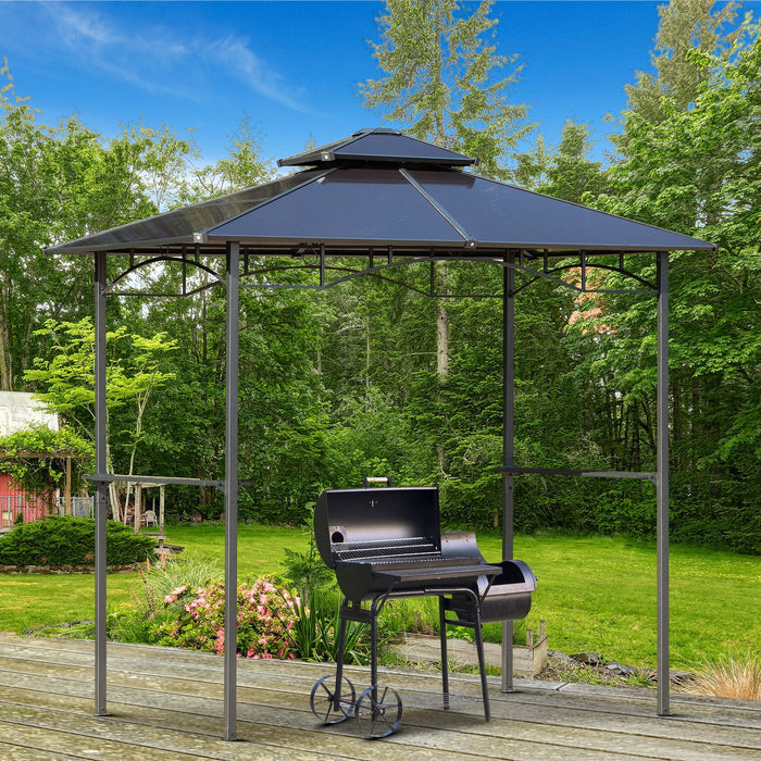 Outsunny 8' X 5' Barbecue Grill Gazebo Tente Exterieure Bbq Auvent Avec Tablettes Laterales Double Couche Pc Toit Aluminium