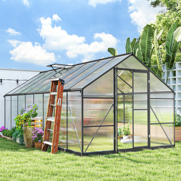 Outsunny Serre en polycarbonate, serre interieure en aluminium, gris fonce