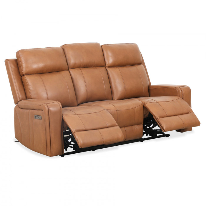 Sofa inclinable electrique Bellamy de 78 po en cuir assorti avec appuie-tete ajustable et USB - Cognac