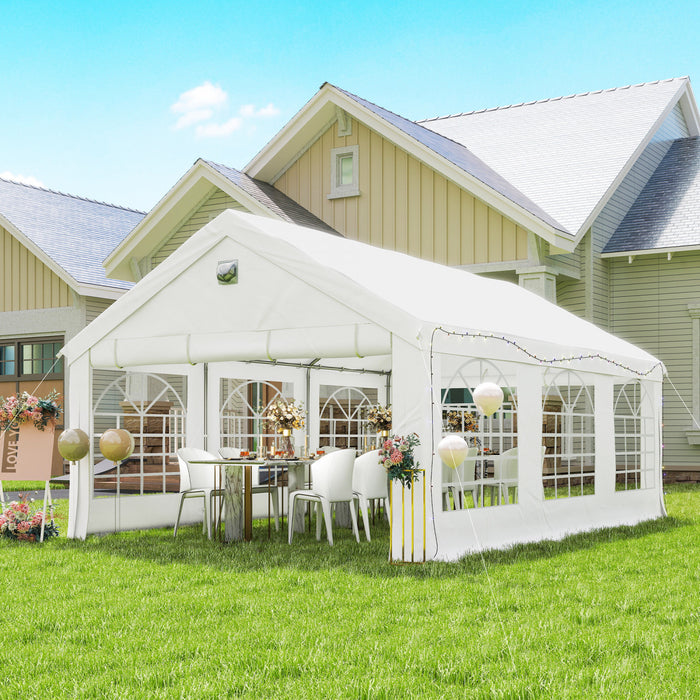 Outsunny Chapiteau 6 x 4 m, Tente de Reception Robuste avec Fenetres, Blanc