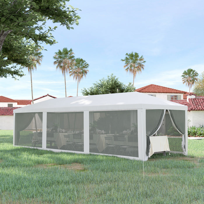 Outsunny Tente De Reception 10' X 28' Gazebo Avec 8 Filets A Mailles, Blanc