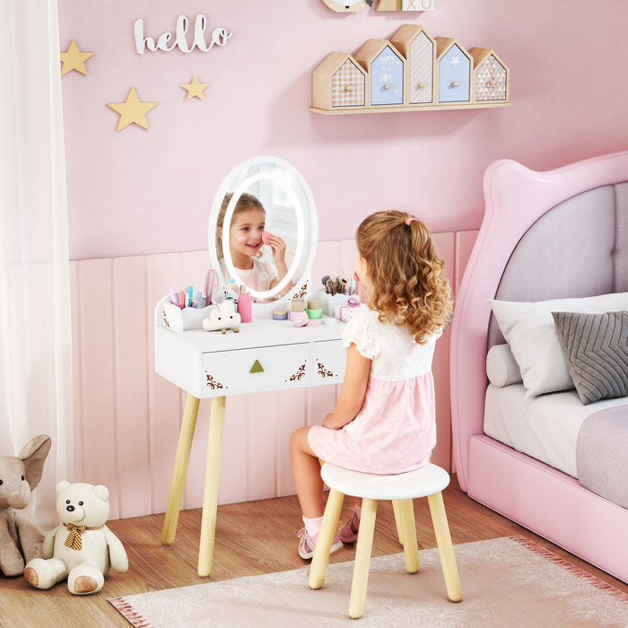 Qaba Coiffeuse pour enfants, ensemble avec miroir, tabouret et lumieres LED
