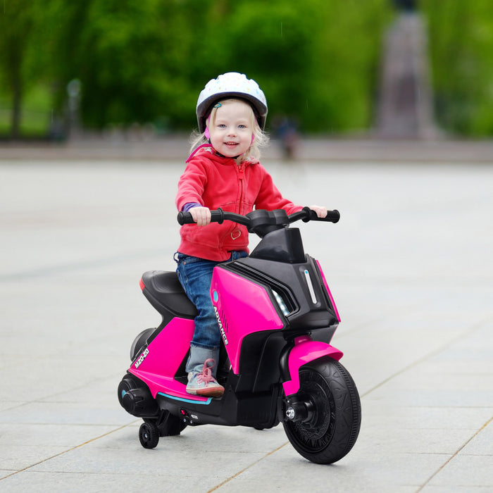 Aosom Moto Tout-terrain Electrique Pour Enfants 6 V Alimentee Par Batterie, Velo De Rue Tout-terrain Avec Musique, Phares, Batterie Rechargeable, Roues D'entrainement, Pour 2 A 4 Ans, Rose