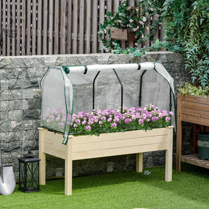 Outsunny Jardiniere Sur Pieds Potager Dim. 48 X 22 X 46 Inch Bache Pe Enroulable Trous De Drainage Inclus Bois Massif Sapin Acier Bois Naturel
