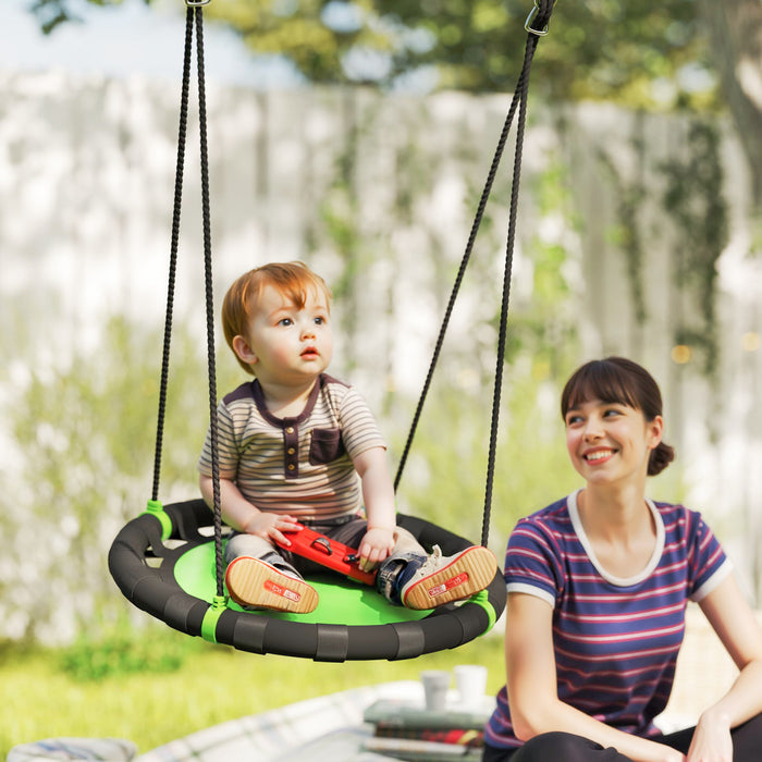 Qaba Balancoire d'arbre avec soucoupe pour enfants, balancoire volante de 24 po avec cordes de suspension reglables, capacite de 154 lb, balancoire en filet pour enfants, vert