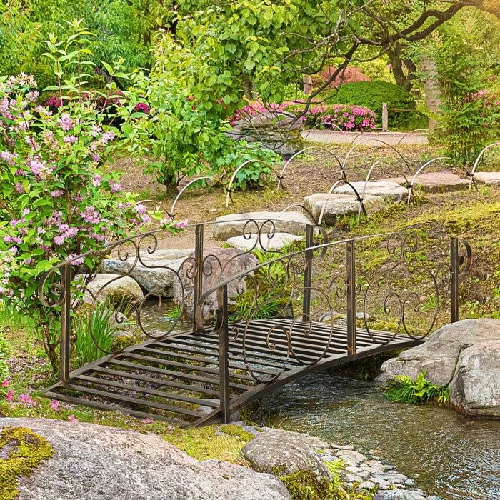 Outsunny Pont de Jardin 6FT avec Garde-corps Securises, Pont Decoratif pour Etang, Marron