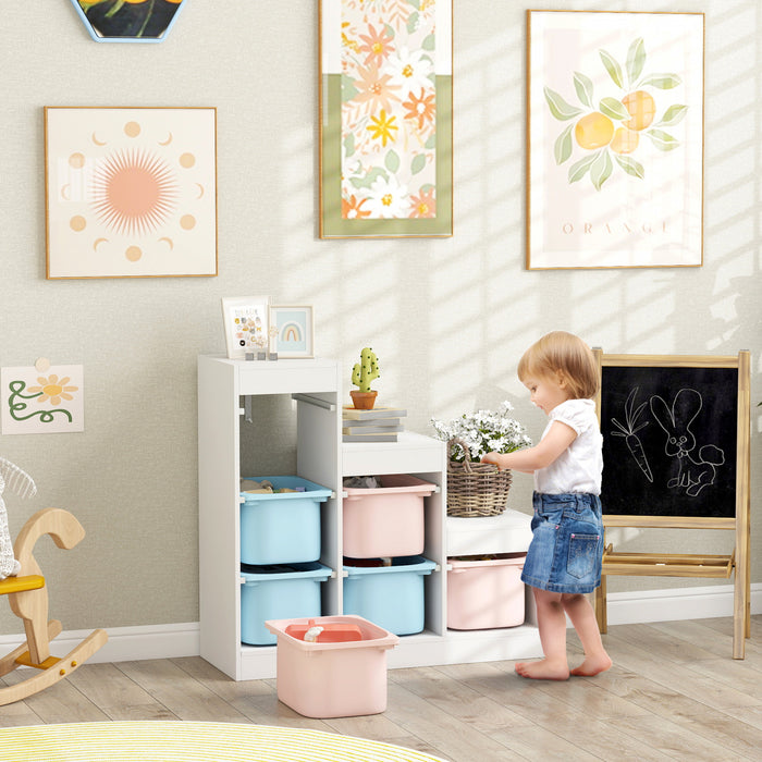 Qaba Organisateur de rangement pour jouets avec 6 bacs, bleu et rose
