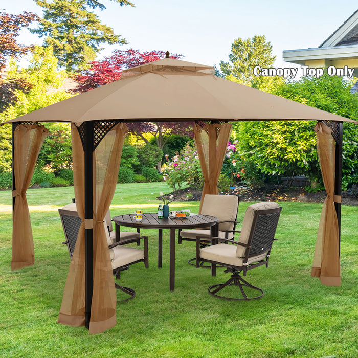 10’ X 12’ Patio Gazebo De Remplacement Couvercle Superieur A 2 Niveaux Canopy Cpai-84 Exterieur Brun