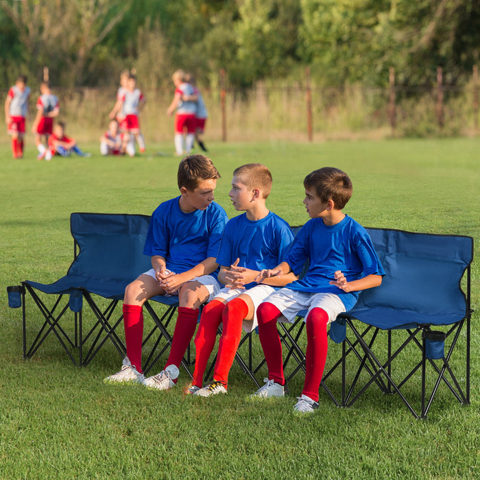 Banc de jardin pliable banc de camping pliant portable 6 places dim. 2,65L x 0,48l x 0,80H m metal epoxy oxford bleu