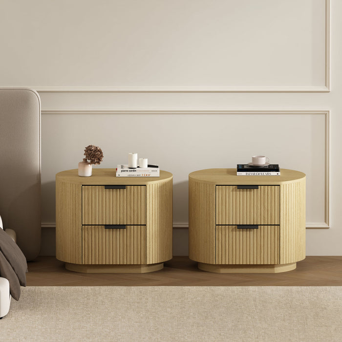 Table de nuit moderne Olivia Manhattan 27\" en chene naturel (2 tiroirs) - Lot de 2
