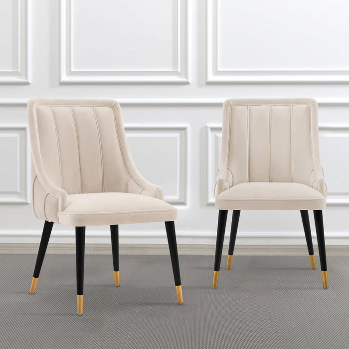 Chaise de salle a manger moderne en bois Eda avec revetement creme - Lot de 2