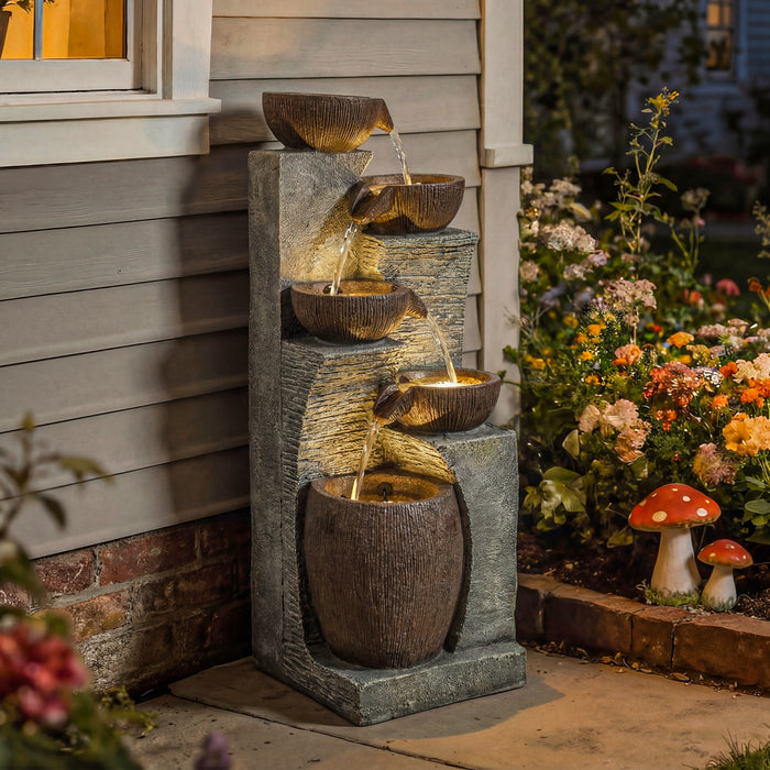 Outsunny Fontaine de Jardin en Cascade a 5 Niveaux avec Lumieres LED