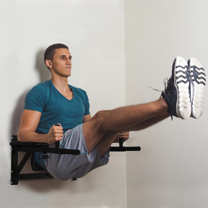 Soozier Station De Traction Tour Multi-fonction Support Mural Ensemble Gym Barre De Traction Barre D'exercice Levee De Genou Triceps Jambe Trempage Rack Noir