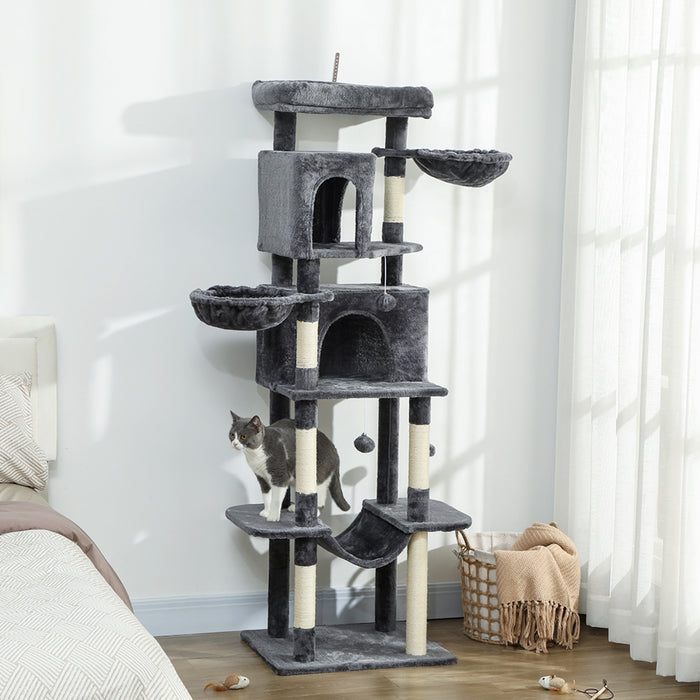 69\" Cat Tree with 2 Condos for Indoor Cats, Dark Grey