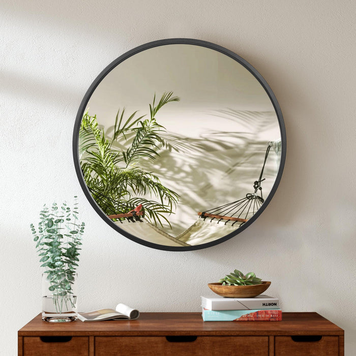 Miroir rond Arcus 36 po x 36 po fabriqué à la main - noir