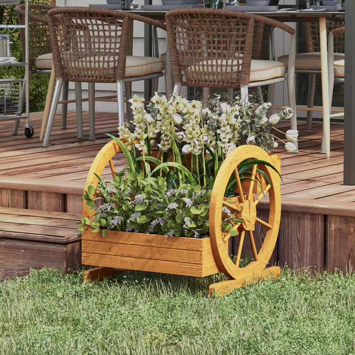 Outsunny Wagon En Bois Jardiniere Box, Lit De Jardin Sureleve Decoratif