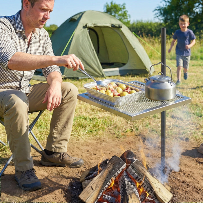 Grill Pivotant Outsunny pour Feu de Camp, Grille de Cuisson Ajustable a 360°