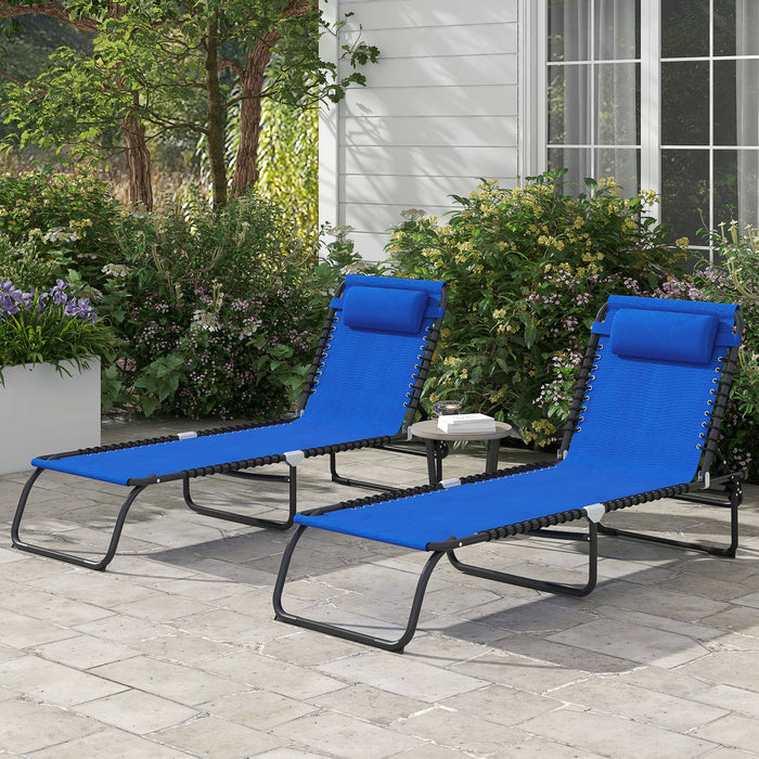 Outsunny 2 Chaises Longues Pliantes, Chaises Longues Avec Appui-tete, Bleu