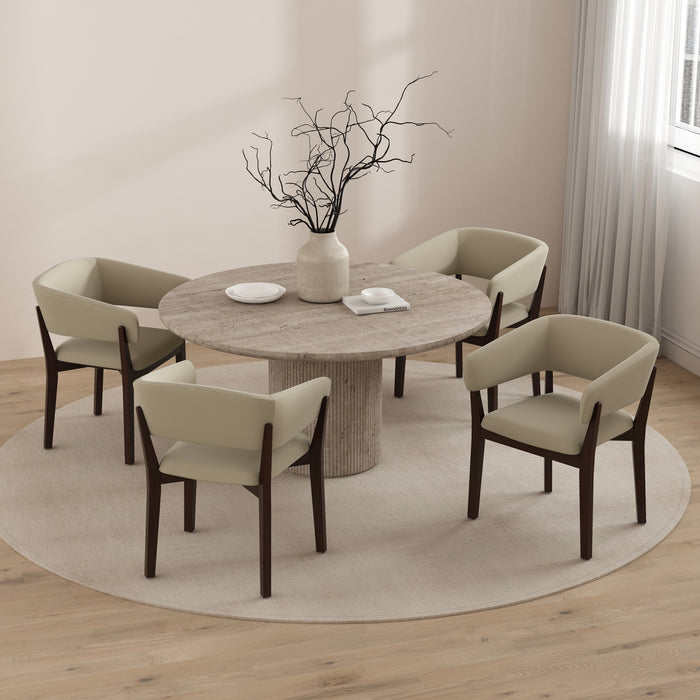 Fauteuil Blake moderne en faux mohair avec accoudoirs en bois, naturel - Lot de 4