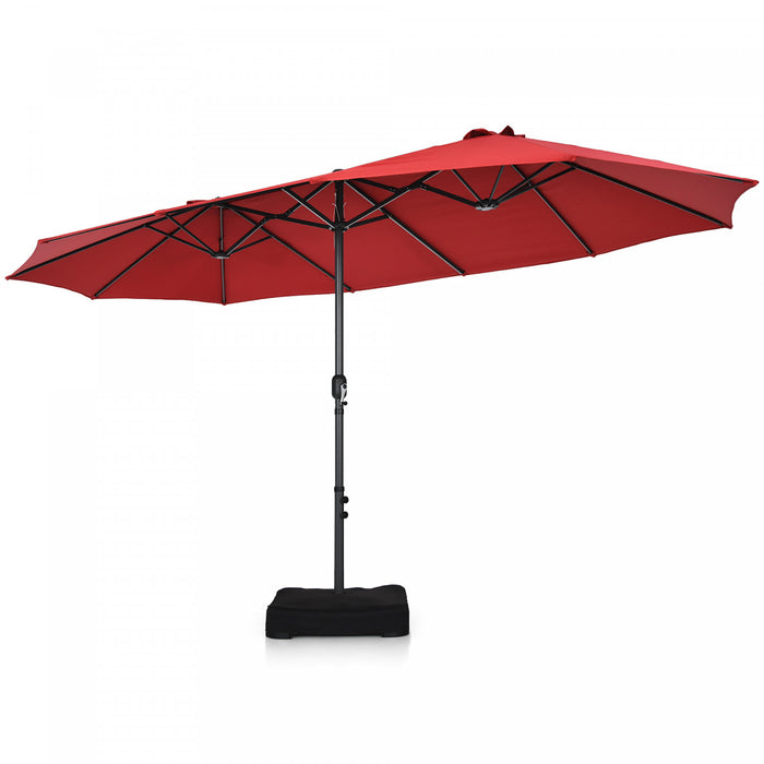 Costway Parasol double face jumeau 15FT pour terrasse avec manivelle et base de marche vin