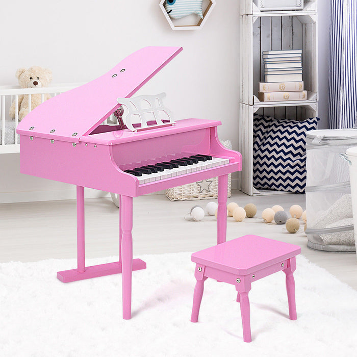 Costway Piano Classique pour Enfants, Mini Piano a Queue 30 Touches avec Pupitre et Banc, Jouet Instrument de Musique en Bois avec Couvercle et Porte-Partition, Cadeau pour Garcons et Filles des 3 Ans