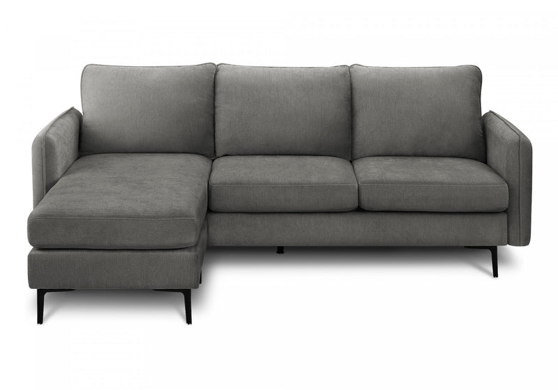Sofa Chaise Longue Rembourre, 85\" De Large, Tissu Gris, Pieds En Metal Noir