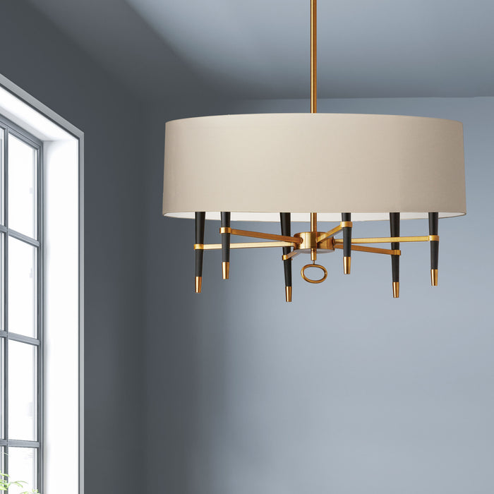 Lustre Langford de Dainolite avec abat-jour crème, fini bronze rétro et 6 ampoules