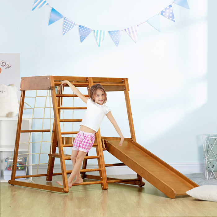Qaba Aire De Jeux Interieure 6 En 1 Pour Enfants Jungle Gym Avec Toboggan, Mur D'escalade, Grimpeur De Corde, Barres De Singe, Balancoire, Jouets D'escalade Pour Tout-petits De 3 A 10 Ans