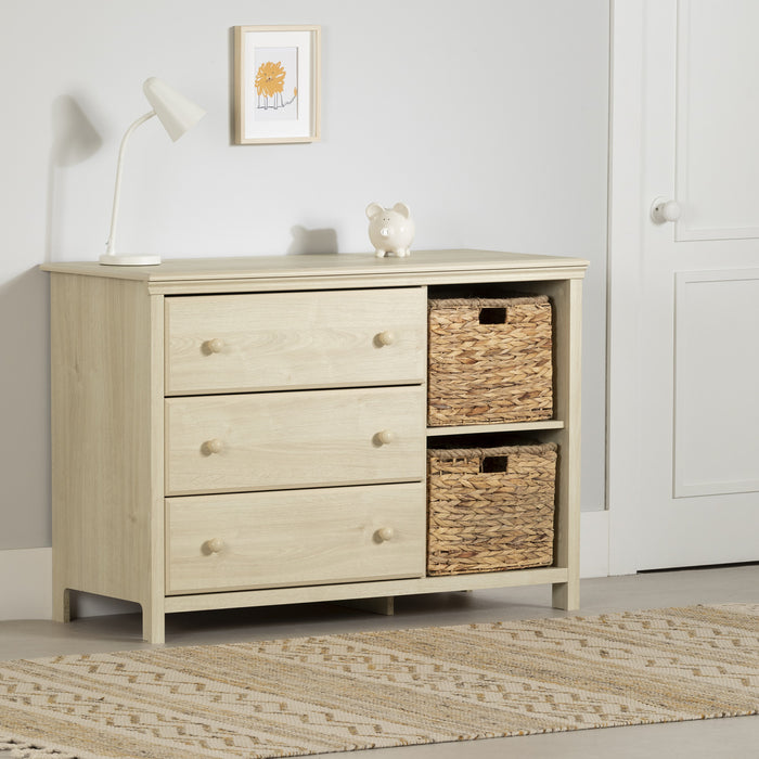 Commode Cotton Candy à 3 tiroirs avec paniers de rangement – chêne blanchi