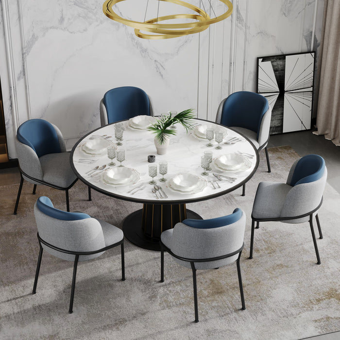 Olivia Ensemble de 6 chaises de salle a manger modernes avec pieds inclines et pieds reglables, bleu et gris