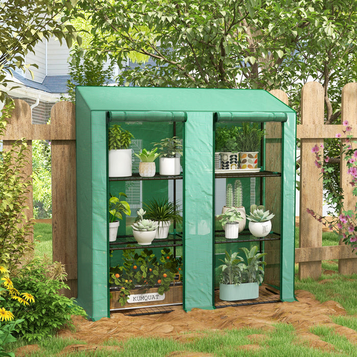 Outsunny Mini Serre Avec 3 Etages 6 Etageres Serre Portable, Verte
