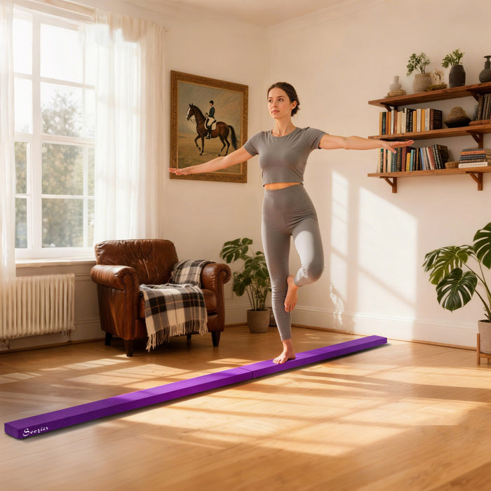 Soozier Poutre d'equilibre pliante de 7 pieds, Poutre de gymnastique avec surface en daim, Violet