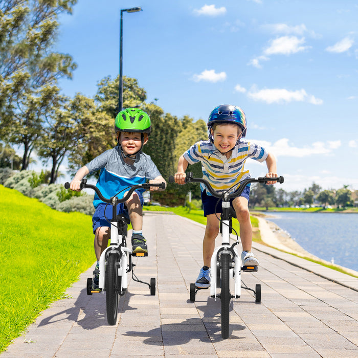Velo Costway 16\" Pour Enfants Avec Roues D'entrainement Amovibles Et Panier Pour 4-7 Ans Blanc