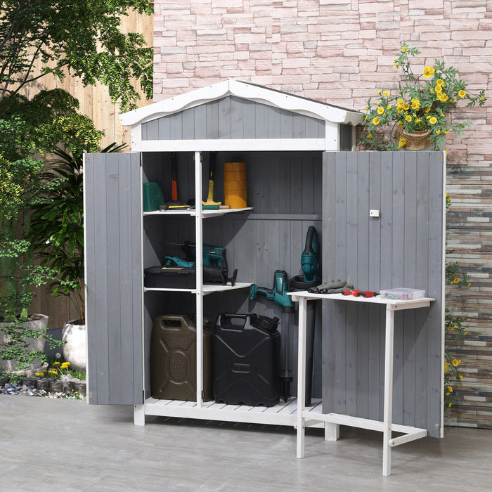 Outsunny Abri De Jardin En Bois De 52'' X 20'' Avec Poste De Travail Pliable, Support A Fleurs Et Toit En Asphalte Multifonctionnel, Abris De Jardin Et Rangement Exterieur Pour Outils