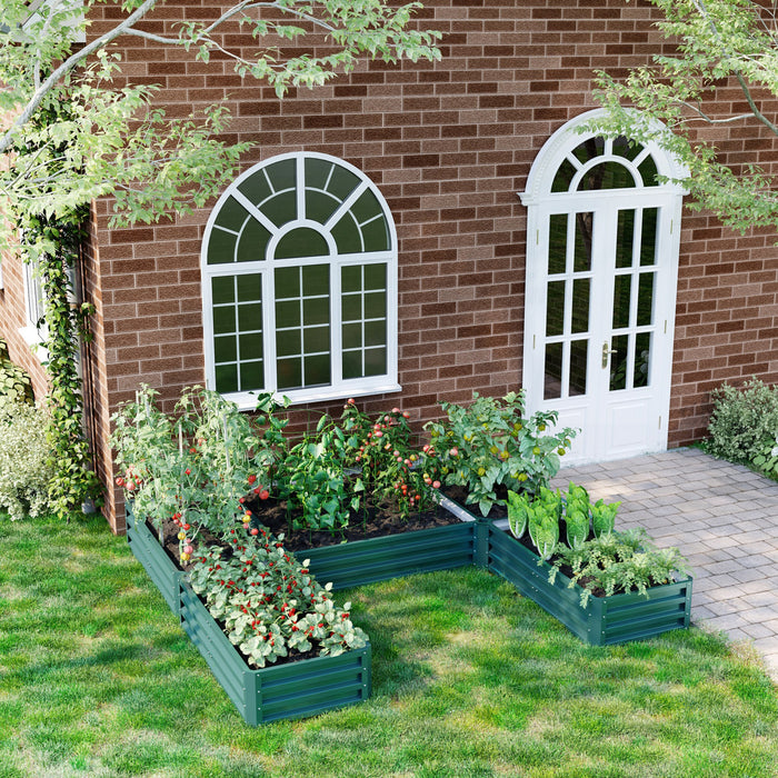 Outsunny 2,4 X 2,4 M Diy Lit De Jardin Sureleve, Lot De 5 Grandes Jardinieres En Acier Pour Plantes D'exterieur, Legumes, Fleurs, Herbes, Assemblage Facile, Vert