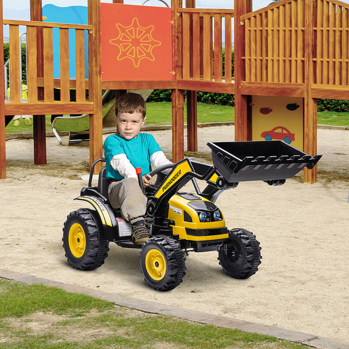 Aosom Bulldozer A Chevaucher Pour Enfants 6v Batterie Jouet Construction Musique Phare Avant Arriere Vitesse Pour 3-5 Ans Jaune