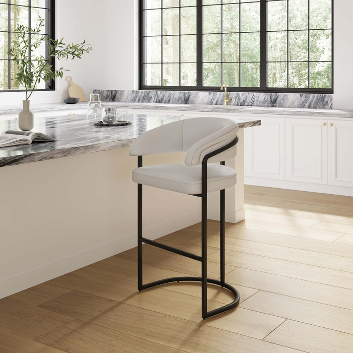 Tabouret de bar moderne Augusta en metal et tissu, gris clair