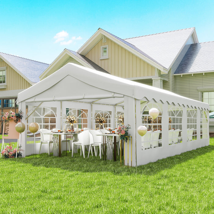Outsunny Tente de Reception Grande et Robuste 4 x 8 m avec Parois Laterales, Blanc